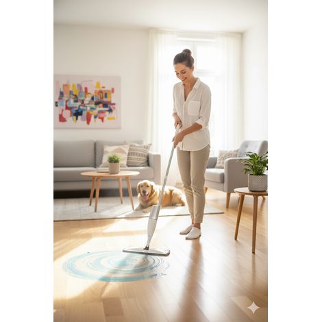 Scopa Mocio Lavapavimenti Spray Con Serbatoio Acqua Pulizia Rapida 3 in 1 Panno Microfibra Pulizia Detergente Pavimenti Casa Parquet Laminato Piastrelle Ceramica Senza Secchio