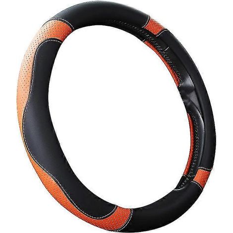 Housse de volant sport en similicuir antidérapante pour voiture, accessoires automobiles, noir et orange. (1/5)