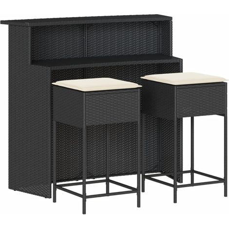 Maison Exclusive - 3-tlg. Gartenbar-Set mit Kissen Schwarz Poly R