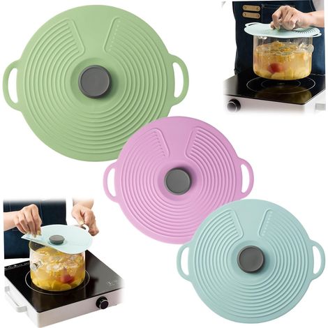 Lot de 3 couvercles en silicone de qualité alimentaire pour casseroles et poêles de 31,5/23/20 cm, couvercles réutilisables à ventouse (1/5)