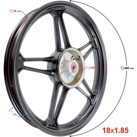Hinterradfelge 18-1.85 mit Trommelbremse für Fighter 2 Moped, Aluminium (1/5)