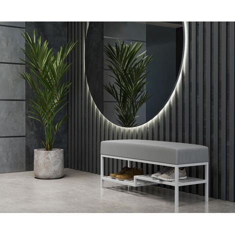 AX LIVING Sitzbank mit Schuhablage Shelie 80 cm – Grau, Weiß-Metallgestell