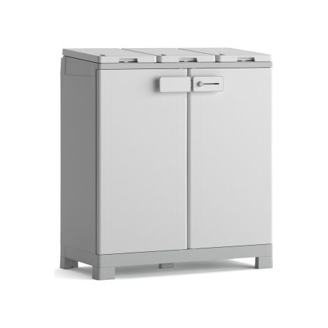 Armario de clasificación de residuos para exterior Keter ReCyclo Premium de 3 compartimentos, 96 x 45 x 101 cm, blanco/gris, con cerradura (1/5)