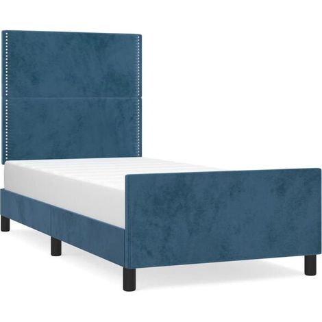 Cadre de lit en velours bleu foncé (80x200 cm), matelas non inclus. (1/5)