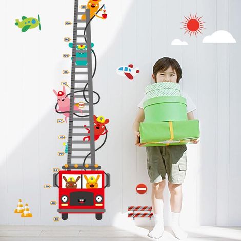 Sticker Murale Croissance - Charte de Taille Lapin Pompiers Camion à Incendie - Décalcomanies Adhésives Réutilisables pour Chambre Bébé Enfant - 1 Pièce (1/5)