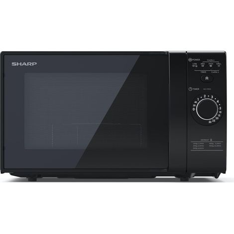 SHARP YC-GG02EB - Forno a microonde con grill, 700 W, 20 l, 3 livelli di potenza, funzione scongelamento, facile da pulire, colore: Nero (1/5)
