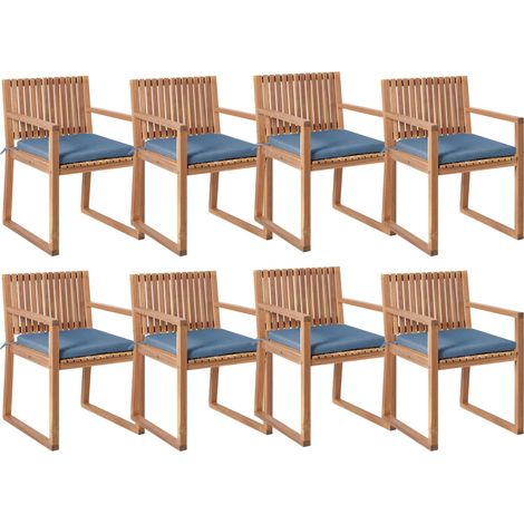 Set mit 8 Stühlen und Sitzkissen SASSARI PREMIUM zertifiziertes Akazienholz Blau