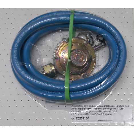 KIT REGOLATORE BOMBOLA GAS GPL TUBO 2mt D. 8mm REGOLATORE FASCETTE EUROCAMPING (1/3)