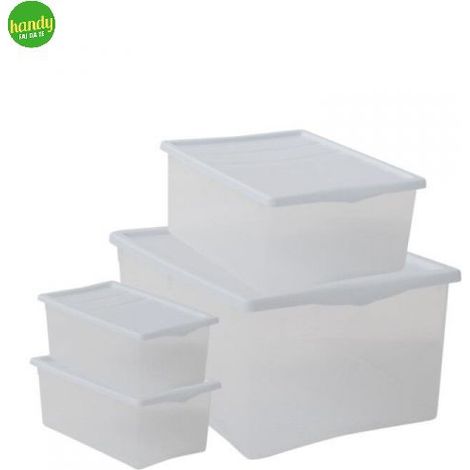 Set 4 Pezzi Spring Box 1L + 1M + 2XS Contenitori Trasparenti e Coperchio Bianco