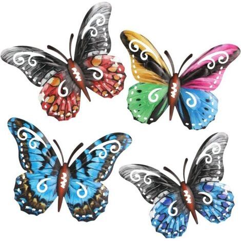 4 Papillon en métal Un Groupe de Insectes Mignons colorés Décoration murale murale en métal avec papillon pour accrocher Le Mur Art Jardin pelouse décor intérieur extérieur (1/5)