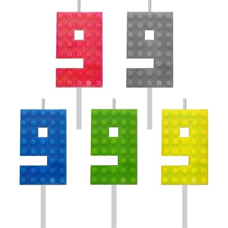 Bougie d'anniversaire en blocs, chiffre 9, hauteur 5,5 cm