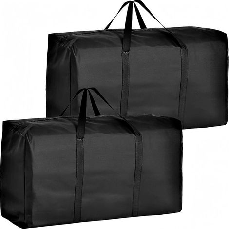 Lot de 2 Grands Sacs de Rangement Noir en Tissu Oxford Imperméable avec Fermeture à Glissière et Poignées Renforcées pour Déménagement et Stockage de Couettes Vêtements et Affaires Saisonnières (1/5)