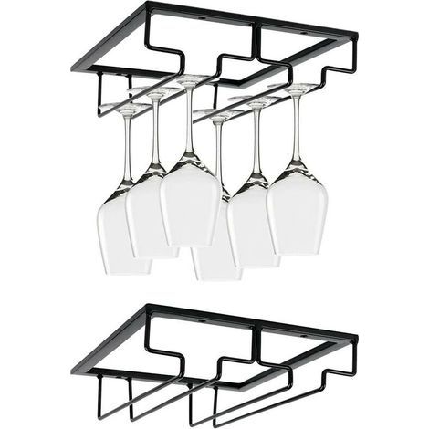 Porte Verre à 2 Rangées, Porte Verres à Pied Suspendu, Support à Verre Vin Inversé, Support Verre Vin Sous Armoire Avec Vis, Support en Fer pour Verre Vin, 2 Rangs, pour Bar Cuisine (2 emplacements)