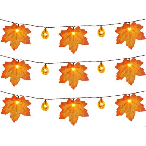 (80 lumières LED, 10 mètres de long) Guirlande lumineuse en forme de citrouille et de feuille d'érable, la décoration de portes et autres occasions. (1/5)
