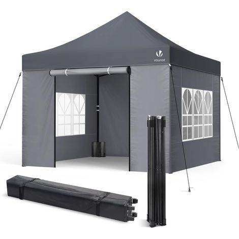 Tonnelle de Jardin Pliante 3  3m Renforcé avec 4 Parois Mur fenêtre Tente en Polyester Imperméable pour Festival Jardin Camping Sac de Transport et Sacs de Sable Inclus Gris (1/5)