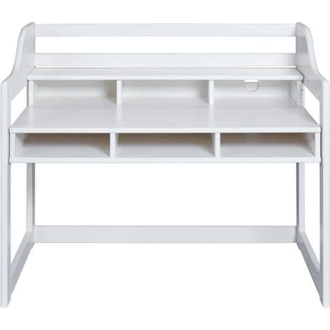 Bureau enfant réglable 112x68x91 cm en pin massif blanc (1/5)