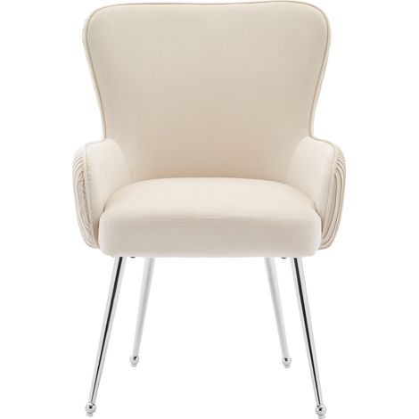 Set di 4 sedie da pranzo in velluto beige con braccioli e gambe in metallo (1/5)