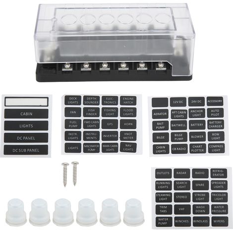 Bloc de 6 fusibles avec couvercle étanche pour disjoncteur de protection de circuit pour véhicules et bateaux (1/5)