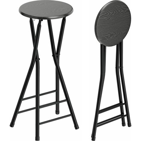Barhocker 2er Set, Klappbar Barstuhl mit Stahlgestell, Küchenstühle mit doppelter Fußstütze 34 x 30 x 70 cm Schwarz (1/5)