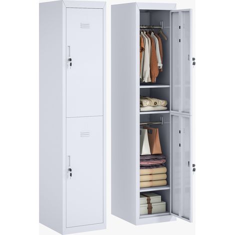 Lot de 2 armoires métallique à casiers - Vinsetto - 2 compartiments, verrouillable avec 2 clés, 4 étagères - 38 x 46 x 180 cm - gris