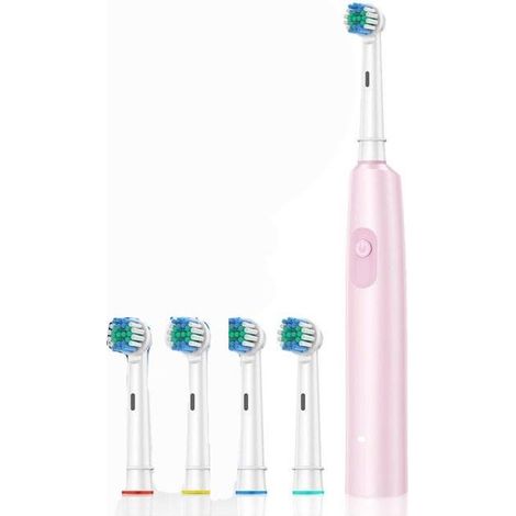 Cepillo de dientes eléctrico rotatorio, cepillo de dientes de carga rápida, cuidado bucal, producto nuevo - rosa, cuatro cabezales de cepillo. (1/5)