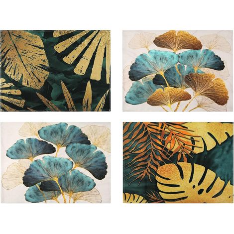Lot de 4 Sets de Table Lin Turquoise et Ginkgo Dorées Feuilles Motif Set Table Lavable Imperméables Antidérapant Set de Table pour Table de Salle à Manger Cuisine Usage Quotidien Dîners 32x45cm (1/5)