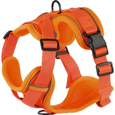Harnais Chien Petit et Moyen Taille, Gilet de Harnais Respirant Anti-Fuite avec Laisse Réfléchissante Style Veste, Orange M (3-4,5 kg)