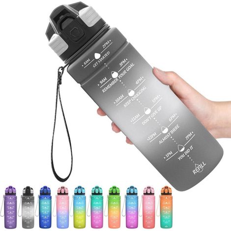 Trinkflasche Auslaufsicher Tritan BPAfrei Kinder 1000 ml Grau weiß (1/5)