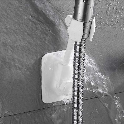 Hand Shower Holder, Adjustable Wall Mounted Shower Head Holder, Shower Head Holder, ABS Plastic Adhesive Wall Mount Bracket No Drilling Bracket (White) (1/5)