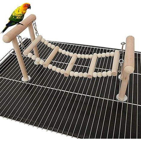 Jouet de Support de Perchoirs d'Oiseau, Jouets d'Echelle Escalade en Bois de Balançoire, Gymnases de Jeu pour Perroquet Cage à Oiseaux,Superma, Ensoleillé (1/5)