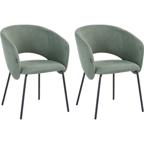 Conjunto de 2 sillas de comedor tapizadas sin reposabrazos diseño retro base de metal verde claro Blakely (1/5)