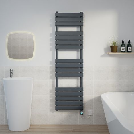 Flat Electric Towel Rail Thermostatic Timer Grey/Chrome 1600x450