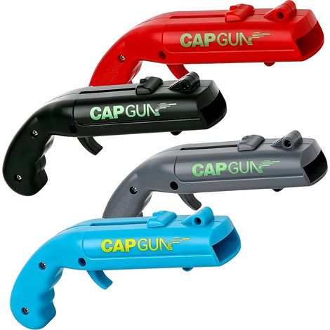 Pistolet décapsuleur,lot‑de‑4 couleurs‑lanceur de capsules, ouvre‑bouteille ludique pour bar, fête et barbecue, (rouge, noir, gris, bleu) (1/5)
