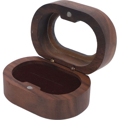 Boîte à bagues en bois style rétro, compacte, fermeture magnétique, idéale pour un usage quotidien, une demande en mariage ou une cérémonie de mariage. Un seul emplacement. (1/5)