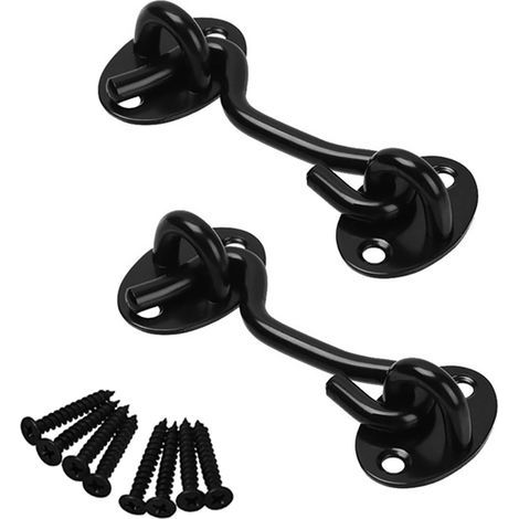 2 Pieces Stainless Steel Eye Door Hook Latch with Screws for Garage Doors and Shed Doors - Black (1/5)
