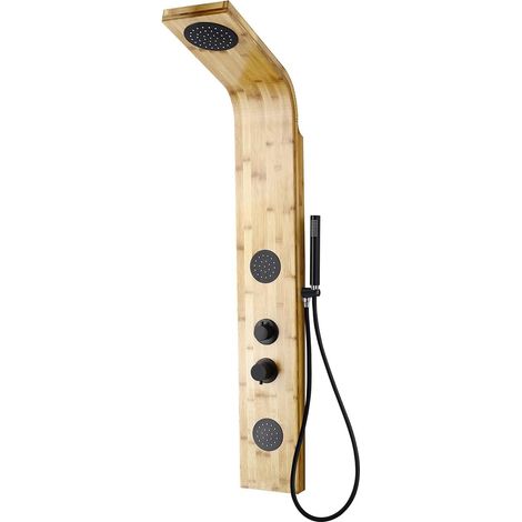 Columna de ducha de hidromasaje de madera - Panel de ducha con chorros de masaje y ducha de mano (1/5)