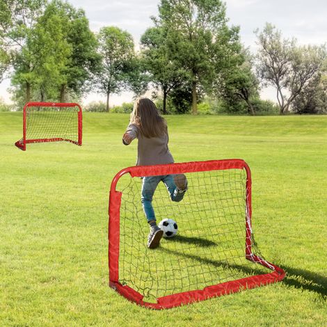 Lot de 2 buts de football pliables avec 4 piquets, 90 x 36 x 60 cm, rouge (1/5)