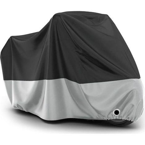 LaBlanc – Wasserdichte Motorradabdeckung für den Außenbereich, XXXL Oxford-Gewebe, staubdicht, UV-Schutz, mit Vorhängeschlossöse und windfester Schnalle, 265 x 105 x 125 cm, Schwarz und Silber (1/5)