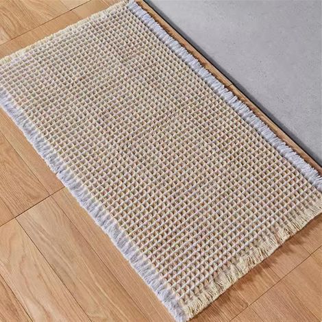 Alfombrilla de baño antideslizante con textura de gofre, suave y absorbente, lavable a máquina, ideal para baño, cocina, bañera y aseo. Color beige, 46 x 77 cm. (1/4)