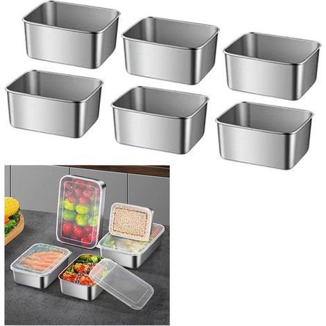 6-teiliges Edelstahl-Vorratsdosen-Set mit staubdichtem Deckel, spülmaschinen- und ofenfest, für Kühlschrank, Backofen und Küche – Silber (1/5)
