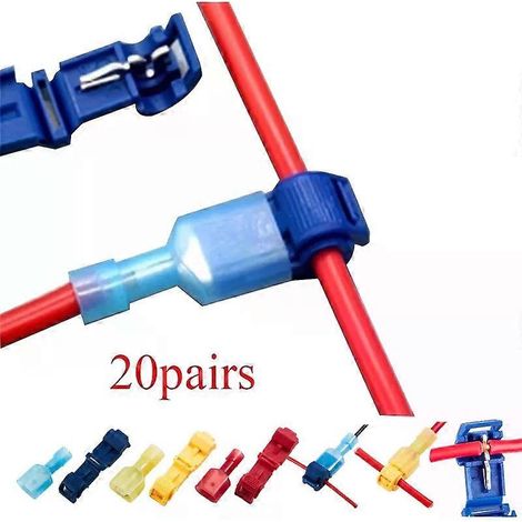 20 paires de connecteurs en T pour fils 22-10 AWG, cosses mâles isolées électriquement, à épissure rapide, pour des connexions de fils faciles (1/4)