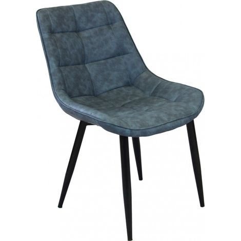 Sedia larga da interno sala da pranzo con struttura in metallo e seduta morbida rivestita in ecopelle No Arm -  Blue (1/5)