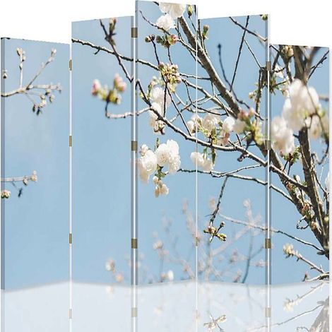 Paravent Décoratif Branche Fleurie pour Intérieur Zen - 180 x 180 cm - 2 faces R° V°