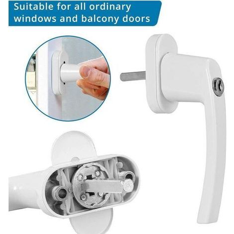 2PCS Poignées de Fenêtre Verrouillable à Clé en Aluminium Blanc Poignée de Porte de Balcon Windows avec 4PCS Vis et 4 PCS Clés Convient à Toutes Les Fenêtres et Portes de Balcon Courantes (1/3)