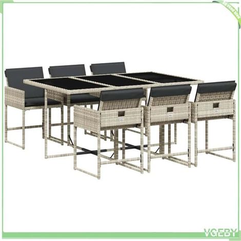 Ensemble de salle à manger de jardin - FAFEICY - 3211271 - 7 pcs gris clair - Résine tressée - Verre trempé (1/5)