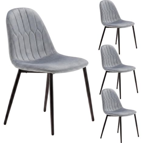 Esszimmerstühle 4er Set Grau Samt mit ergonomischer Rückenlehne und Metallbeinen (1/5)