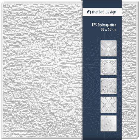 Deckenplatten 50x50cm Styropor EPS weiß 34 Dekore, Marbet Deckenverkleidung: 10 m² / 40 Platten, Terra - mit Überlappung