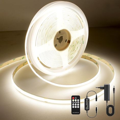 Ruban LED COB 5m 24V, Ruban LED Blanc Naturel 4000K, 320LEDs/m, Largeur 8mm, CRI90+, avec Alimentation, Télécommande RF, Bande LED pour Cuisine, Salon, Fête, Bar (1/5)