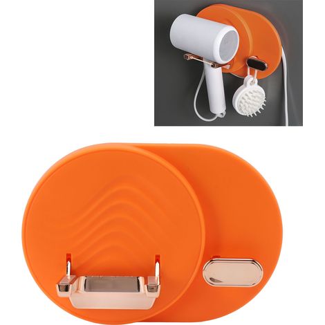 Support pour sèche-cheveux, support mural pour sèche-cheveux, rangement pour salle de bain/toilettes, support pour sèche-cheveux sans perçage, orange. (1/5)