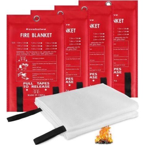 Couverture anti-feu, lot de 4, couverture anti-feu d'urgence en fibre de verre pour la survie en cas d'incendie, isolation ignifuge pour la cuisine, la voiture, 1,5 m x 1,5 m (1/5)